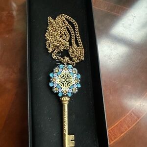 CHANEL Gold and Blue Key Pendant Necklace